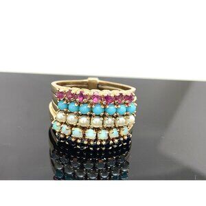 Pearl Gemstone Stack Ring 14k Yellow Gold Vintage Estate Jewelry Womens Size 6.5